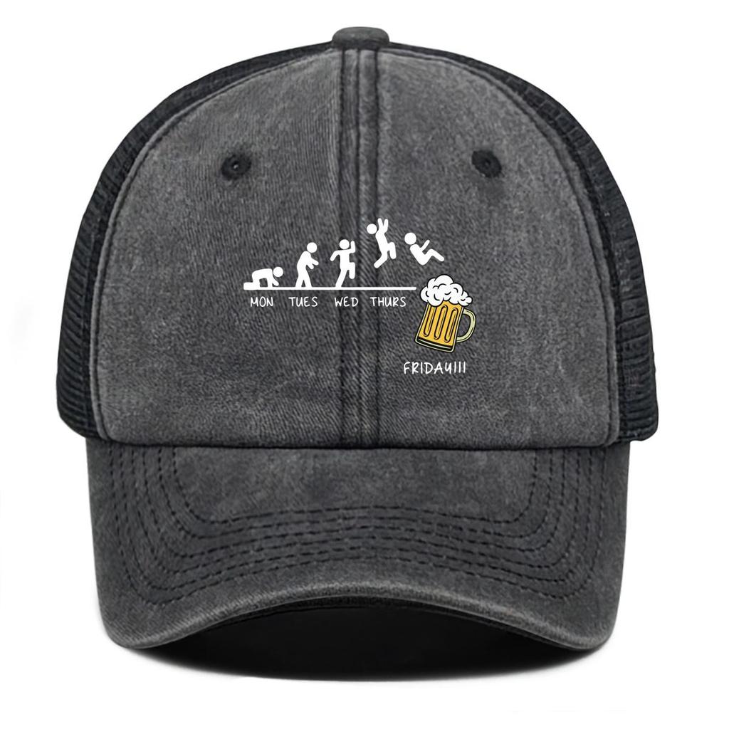 Friday Beer Print Snapback Mesh Cap, Sports Hat Unisex Slouchy Inelastic Simple Adjustable Sun Hat
