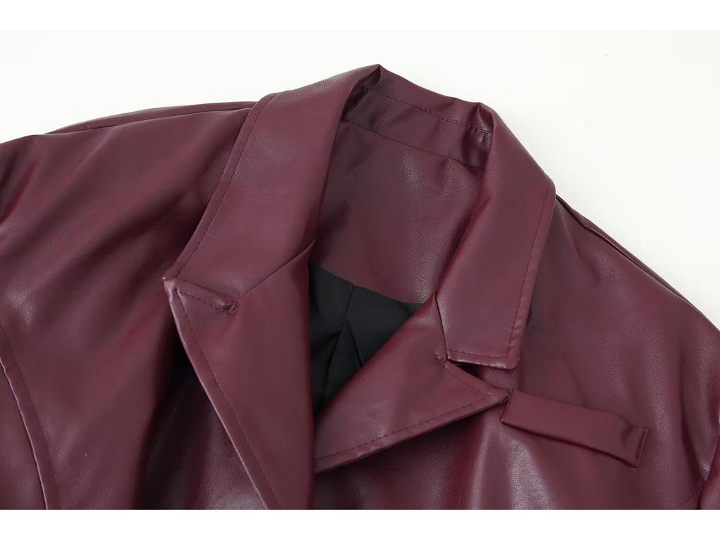 European and American Women's Retro Distressed Faux Leather Lapel Jacket