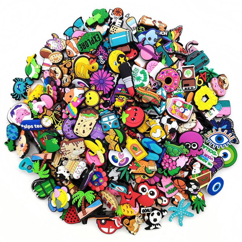 20/50/100/200/500 Pcs Random Cartoon Shoe Charms For Clogs Bubble Slides Sandals PVC Shoe Decorations Accessories For Teens Gift