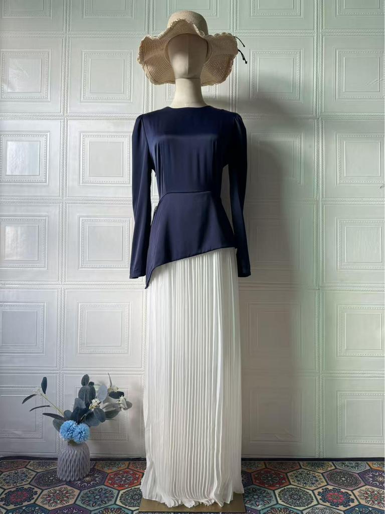 Elegant Women's Long-Sleeve Formal Dress with Waist-Cinching, Light Summer 2025 European & American Style