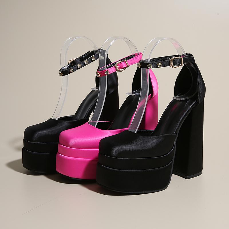 14.5cm Fashion Women Pumps Retro Mary Janes Chunky Heels Sandals Spring Platform Dress Party Wedding Basic Shoes Woman Big Size