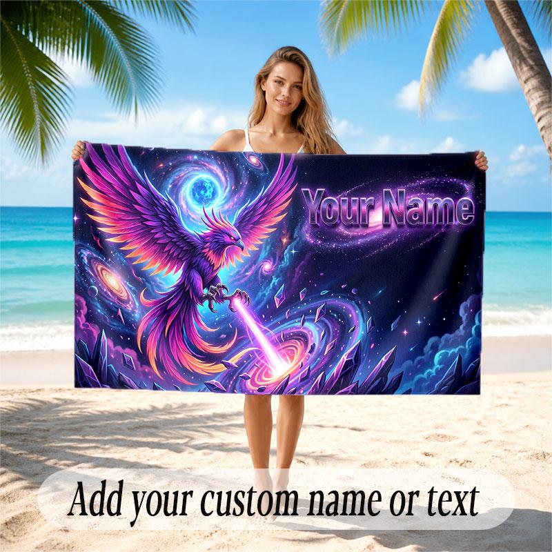 Space Cosmic Theme Soft Beach Towel Personalized Custom Name Text Towel Portable for Beach Pool Travel