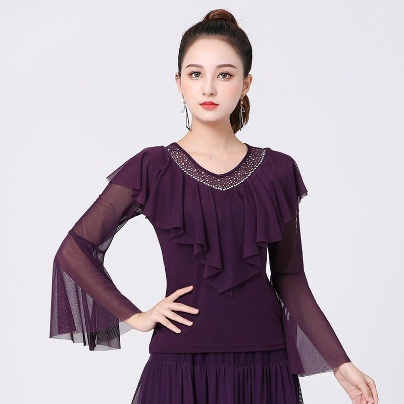 Women's Design Slim Elegant Latin Dancewear Practice Performance Long Sleeve Top