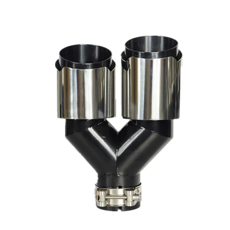 Universal Left 63mm Inlet 89mm Outlet Glossy Chrome Car SUV Dual Exhaust Pipe