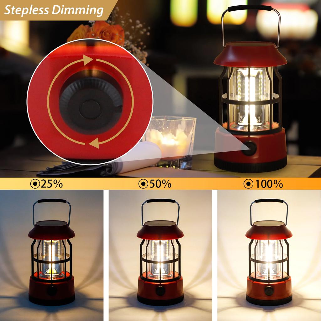 Set of 2 LED Solar Rechargeable IPX3 Water-Resistant Portable Emergency Outdoor Camping Lights Outage Hurricane Hiking (Red)