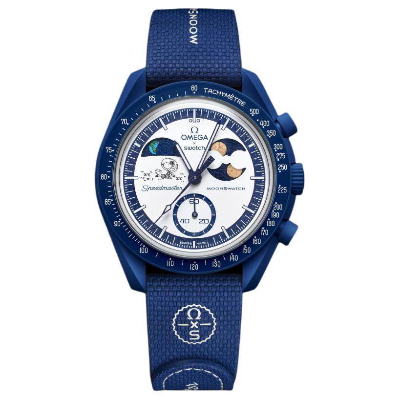 Swatch Omega MOONSWATCH SNOOPY Kollaboration Quarzwerk Herrenuhren Uhr 42mm Weißes Zifferblatt SO33N701L