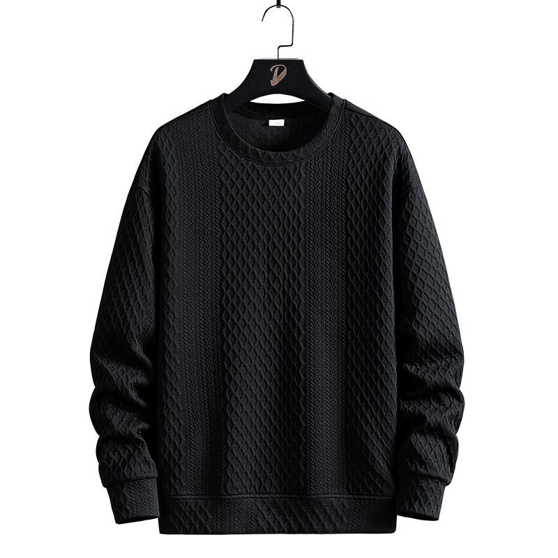 Autumn Winter Round Neck Solid Casual Sweater Male Jacquard Fashion All-match Bottomed Knitting Pullover Top Men