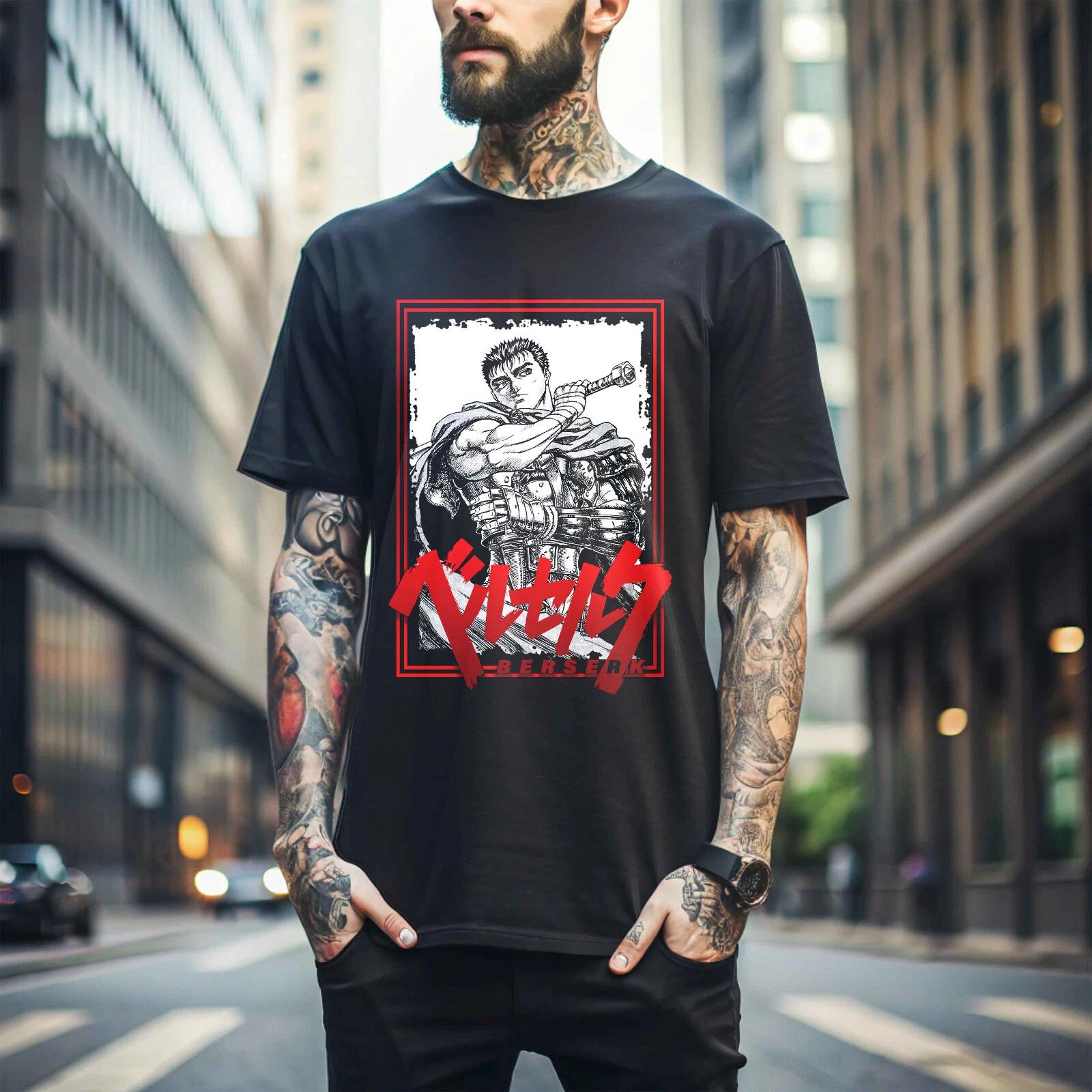 

100% хлопок ТОПЫ УНИСЕКС ФУТБОЛКИ МУЖСКИЕ ЖЕНСКИЕ Футболка Berserk, Футболка с японским аниме, Футболка с аниме мангой, Модная футболка Аниме 235 4XL чёрный