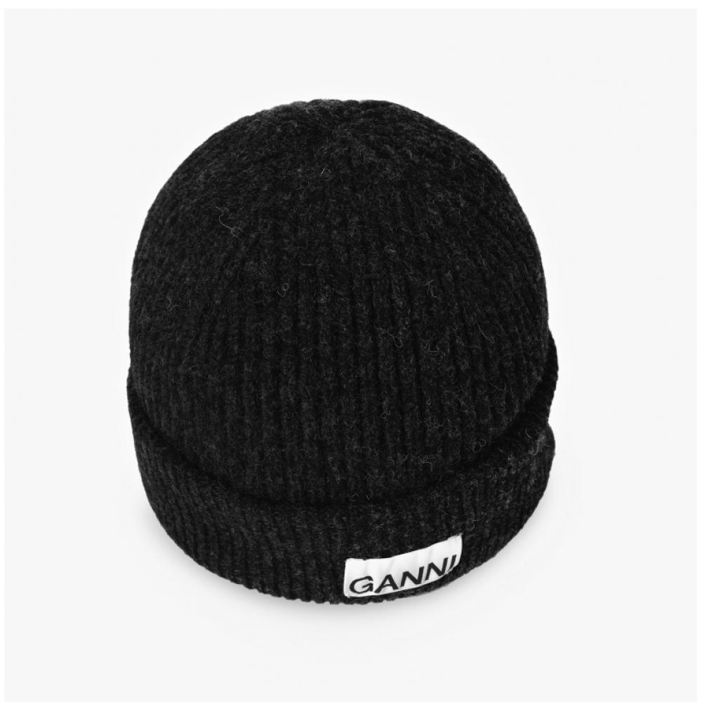 Ganni A5118 252 Logo Patch Light Structured Beanie