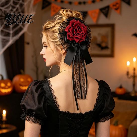 Dark Aesthetic Hair Barrettes Rose Bow Clip Lace Pearl Hairpin Lolita Gothic Bowknot Clips Hairpin for Women Bride Cosplay Party Wedding Birthday