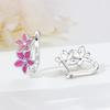 Original NEW S925 Silver Pink Purple Flowers Plants leaf Series Earring Hoop Earrings Women Jewelry Party Gifts