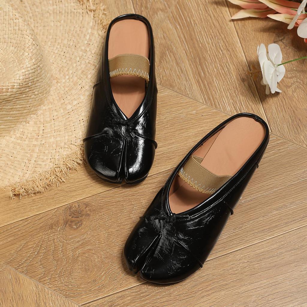 Γυναικεία Μοβ Μαμά Μαλακής Σόλας Επίπεδα Loafers με Λουράκι Διχάλας Δακτύλων με Χοιροδίκτυλο