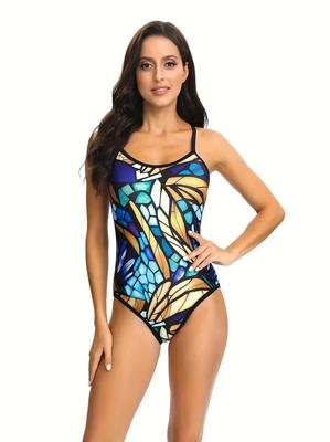 Costume da bagno intero alla moda stampato europeo e americano con spalline incrociate regolabili - Stile sexy e aderente per donna