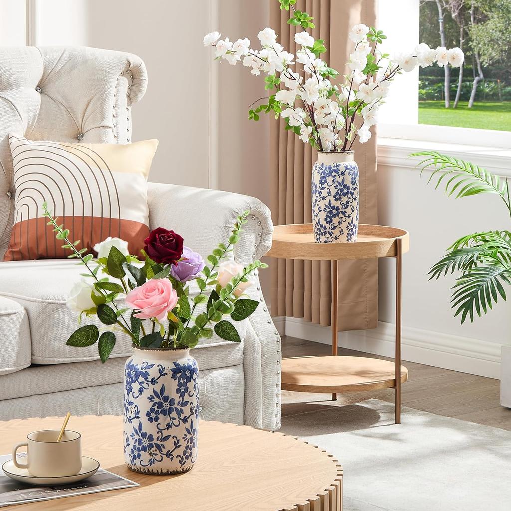 Chinese Blue and White Porcelain Vase, Ceramic Flower Vase Home Décor, Vases for Your Kitchen, Bedroom, Living Room, Bathroom, & Shelf Centerpiece