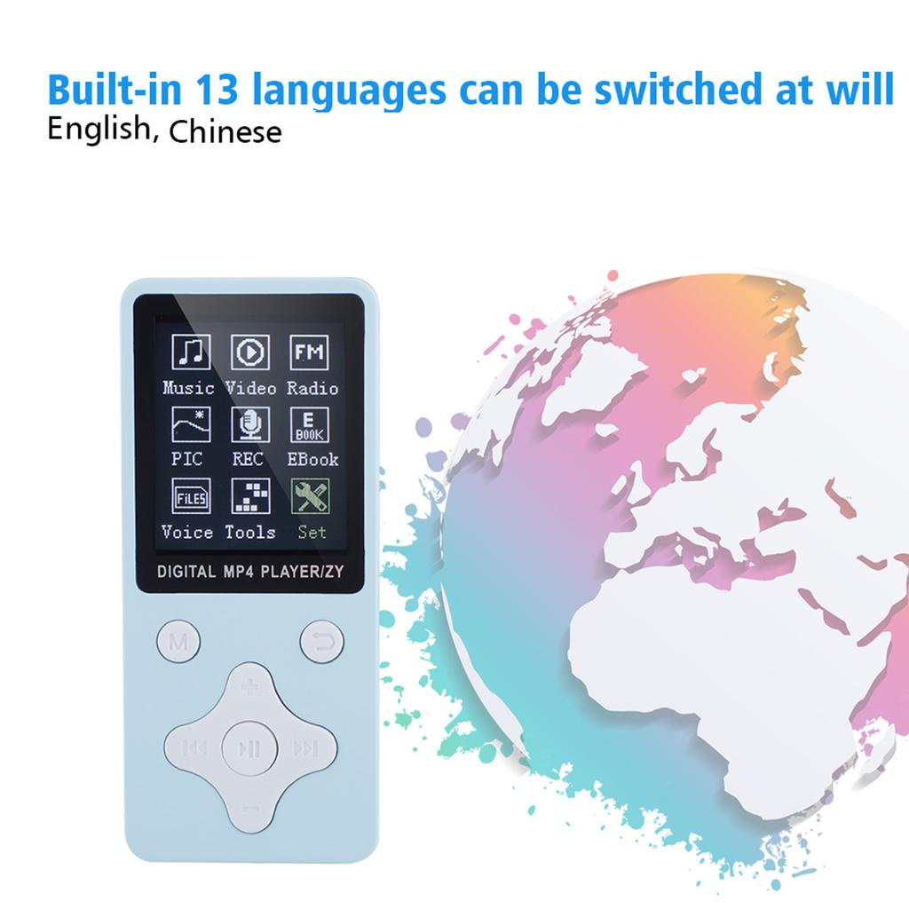 Mini Portable USB Digital MP3   MP4 Music Player Support 32GB TF Card with Headphone Light Blue