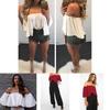 Stylish Summer Off Shoulder Ruffle Hem Loose Fit Top Women Urban Fashion Tee
