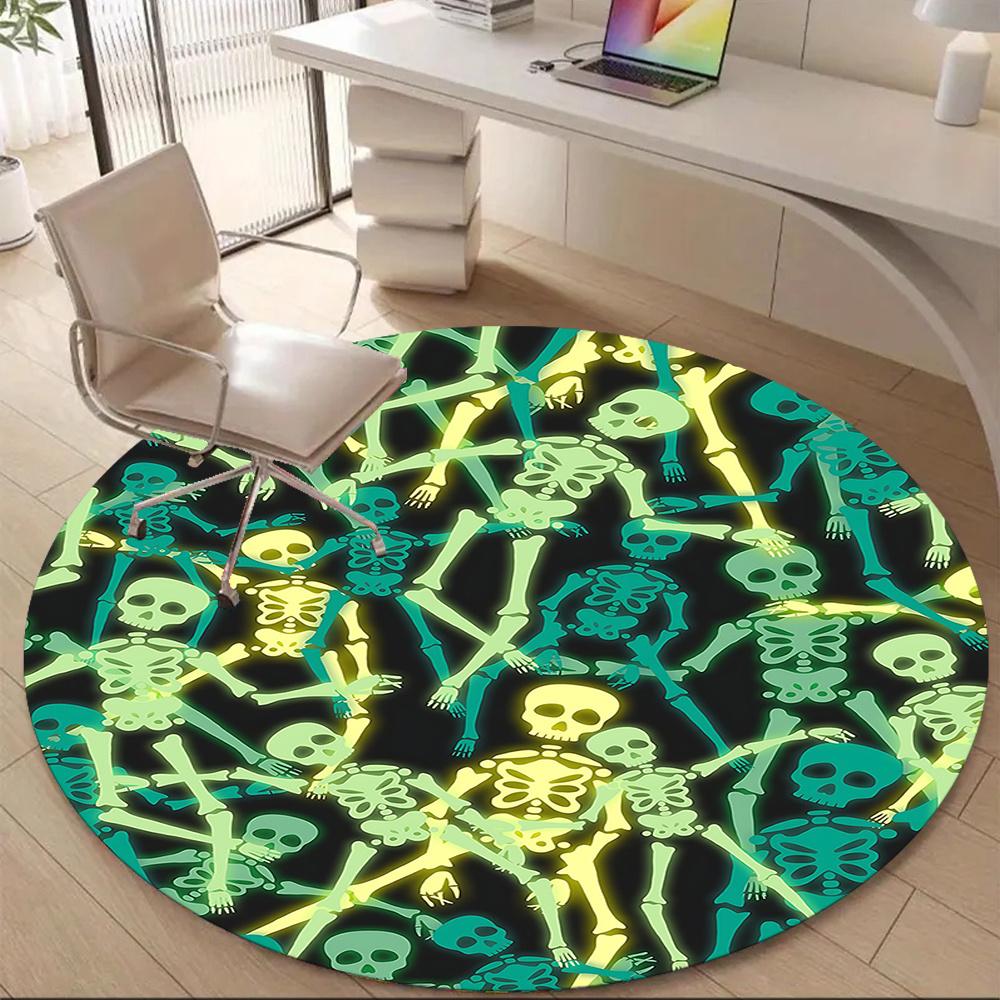 1pc SkeleFun HalloweenParty Office Round Area Rug, Indoor Mat Suitable ForOffice, Under Office Chairs Bedroom Living Room Home Decor, Room Decot139
