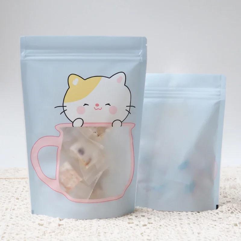 50 stücke Kunststoff Ziplock niedlichen Paket Kekse Lebensmittel Lagerung Beutel Klar Show Fenster Wieder öffnen Kunststoff Zipper Tasche Cartoon Katze Ente Bär