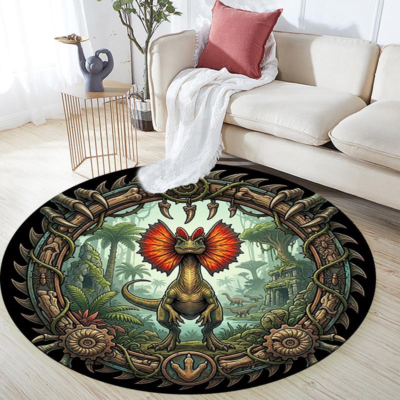 Prehistoric Jungle Adventure Round Area Rug Under Office Chairs Bedroom Living Room Home Decor
