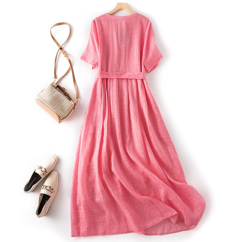 2026 Summer Ethnic Ramie Slim-Fit Long Dress - Women's Waist-Cinching, High-End Style