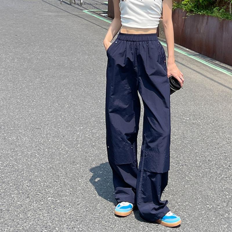 Work Pants for Women In Summertime Small Rivet Design Quick-drying Sports Pants Hot Girl Cool High Waist Wide-leg Pants