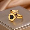 Classics Roman Numeral Black Shell Open Rings For Women 18k Gold Plating Titanium Steel Tail Ring Not Fading Jewelry Gift