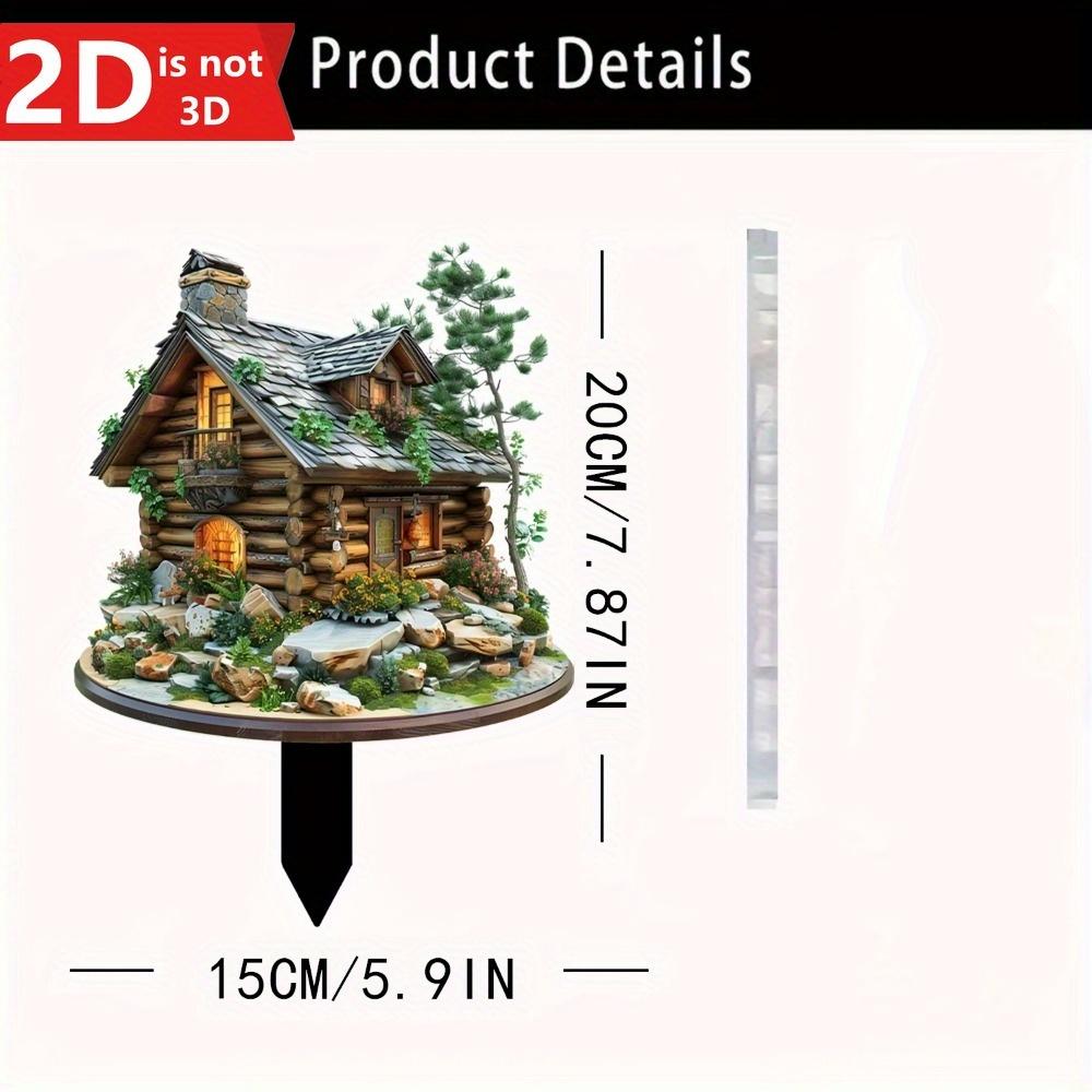 2D small house garden decor with stakes. Ideal for lawns, holidays, and art pots. chiaro