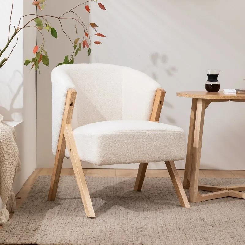 Household Nordic Lamb Velvet Single Sofa Chair Living Room Leisure Lounge Chair Solid Wood Fabric Lazy Sofa Chair