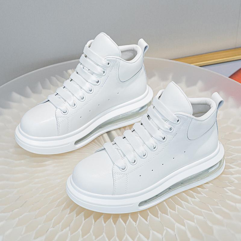Thick-soled air cushion leather high-top women s new fashionable versatile breathable large-size women s shoes 34