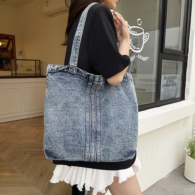 Bolso de mezclilla lavado al viento perezoso para mujer, nuevo bolso de hombro de lona literario, bolso tote de gran capacidad para el trabajo