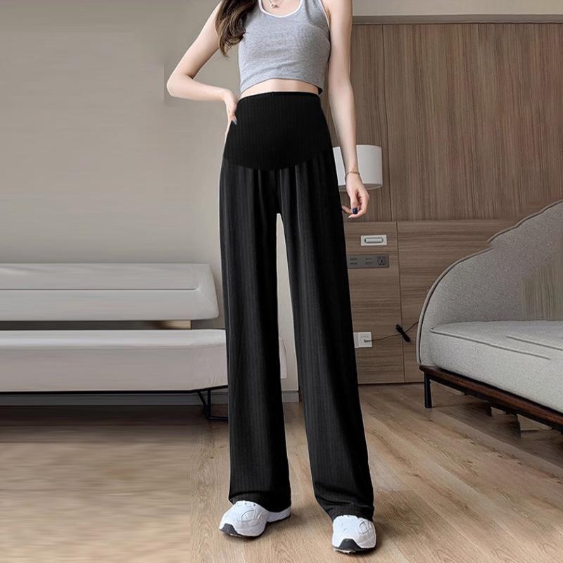 High Waist Tummy Support Ice Silk Maternity Pants - Loose, Plus Size, Slimming Straight Leg Summer Wear 3XL