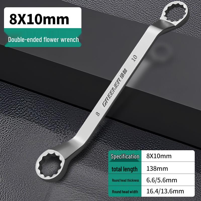 

Green Forest Plum Double-Head High-Strength Heavy-Duty Eyeglass Wrench with Extended High-Hardness and High-Neck, Sizes 18/24/27-36.