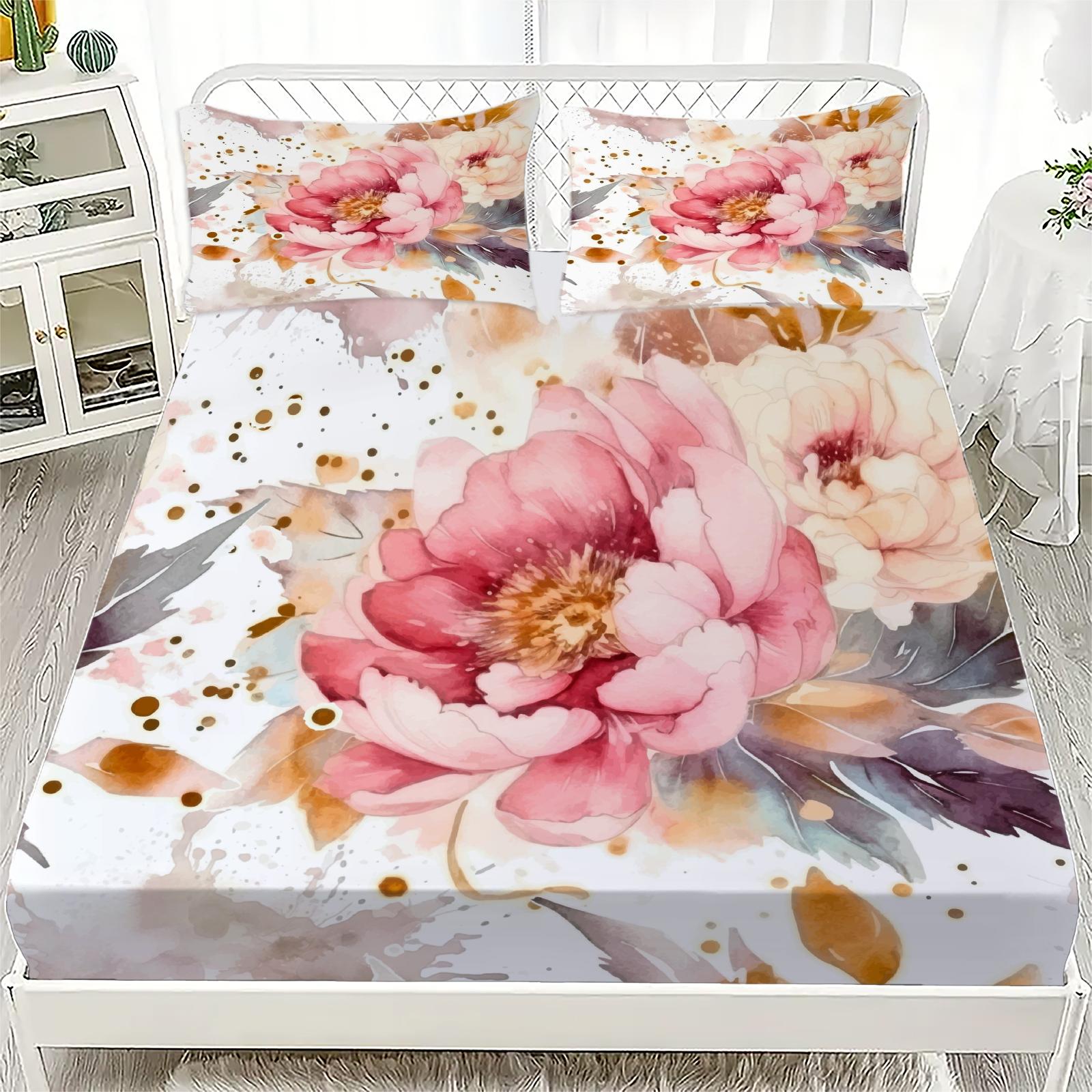 

Комплект простыней с 3D цветочным принтом, натяжные простыни с 1/2 наволочками, на заказ, подходит как для мальчиков, так и для девочек, декор 90x200cmx25