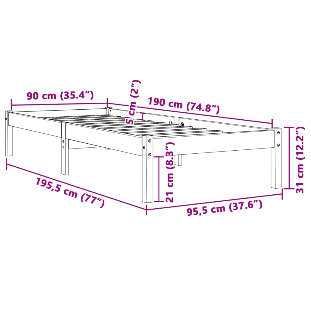 Vidaxl Bed Frame Without Mattress, Waxed Brown, 90X190 Cm, Pine