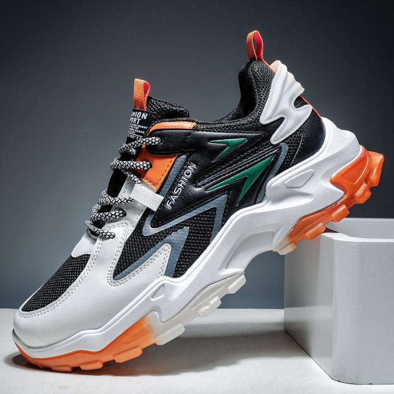 Новые сетчатые туфли, мужская повседневная обувь на толстой подошве, легкие кроссовки для бега, спортивная обувь, мужская дорожная обувь на мягкой подошве 39 оранжевый
