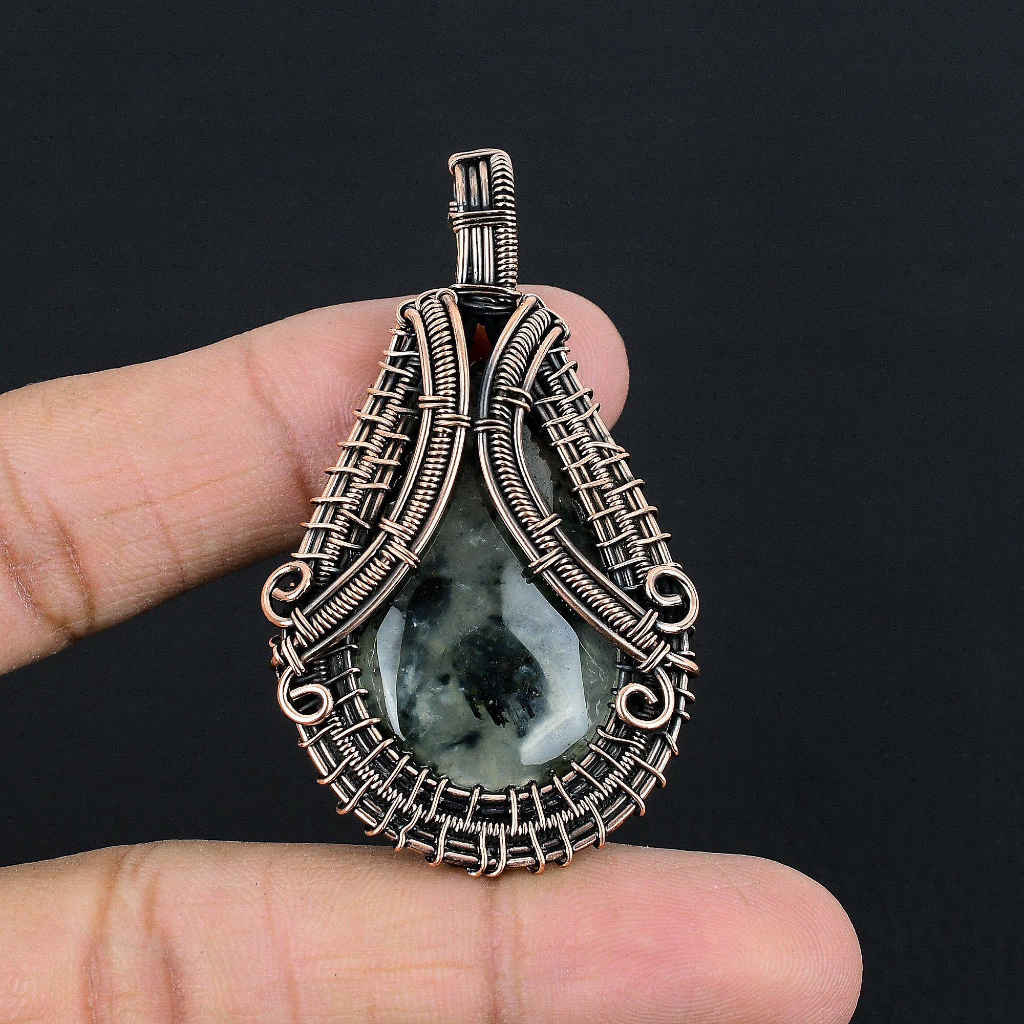 

Prehnite Jewelry, 999 Copper Wire Wrapped Pendant Handmade Gemstone Jewelry, Gifts For Wife Brand New Pendant 2.55 Inches