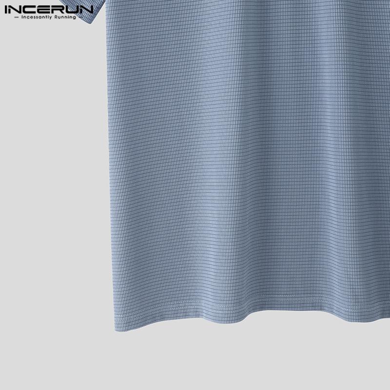 INCERUN Summer Men Short Sleeves Texture Solid Color Tops T-shirts
