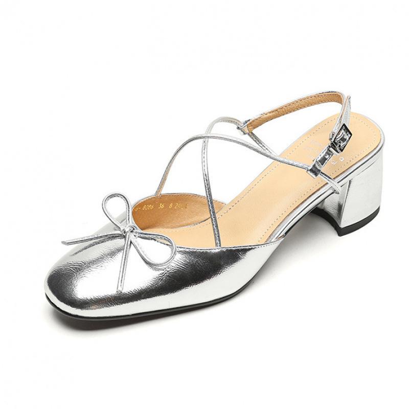 New square head rear empty sandals women's summer casual bag head sandals women's comfortable beef tendon sole large size shoes genuine leather m