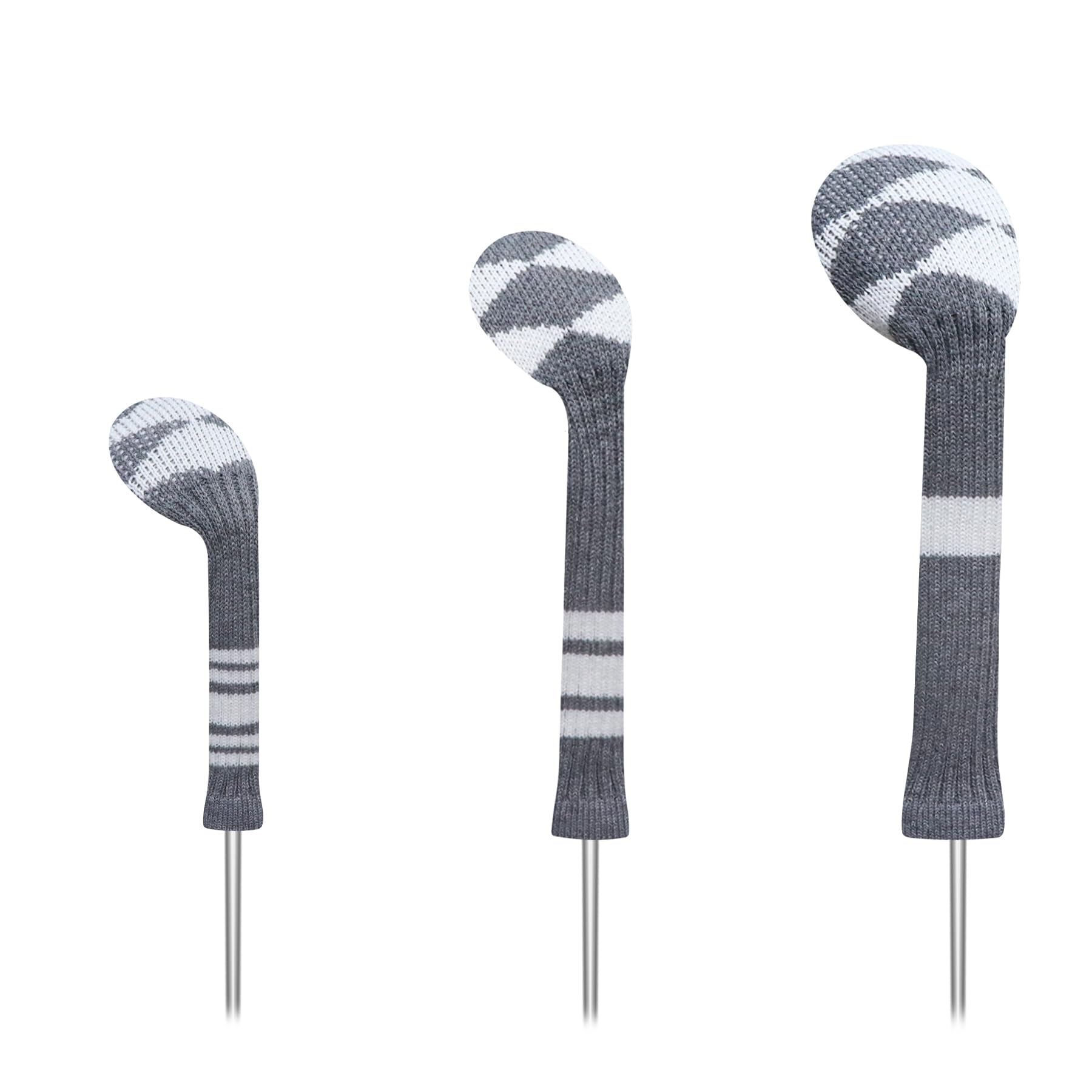 

Вязаные чехлы для гольф-клубов LeFeng для драйвера 460 куб.см, фервейного дерева и гибрида, белые, 3 шт., без помпонов, (Серый в клетку)