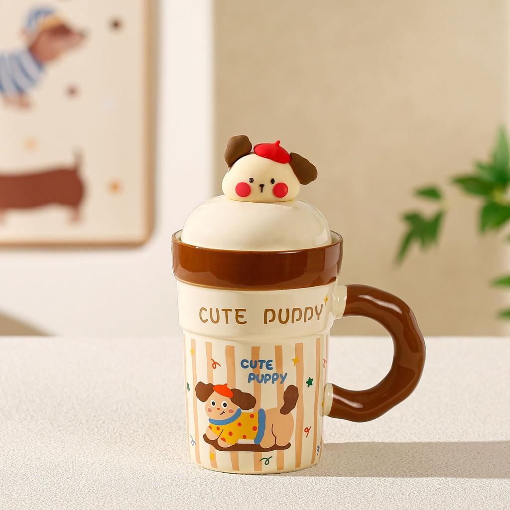 Kreativer Magnetbecher mit Puppe Souvenir Cartoon Niedliches Haustier Keramiktasse Paar Wassertasse mit Deckel Zuhause Büro