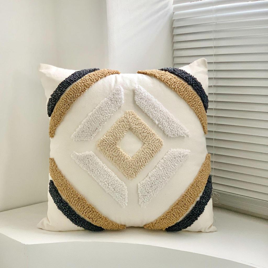 Bohemian Tassel Loop Pile Embroidered Throw Pillow for Sofa and Living Room