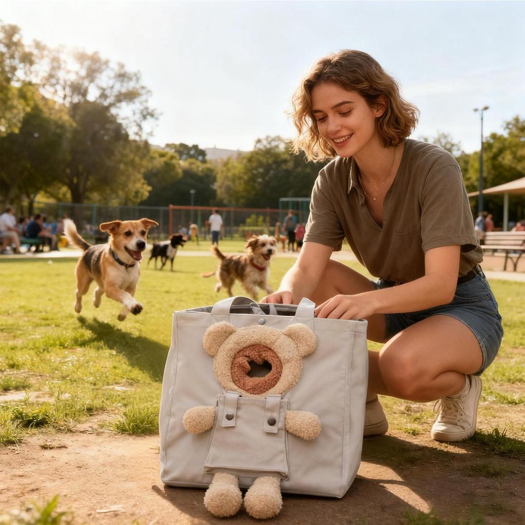 Cat Carrier Bag Bear-Shaped Puppy Carrying Handbag Puppy Tote Bag For Outdoor Shopping Camping Daily Walks Short Trips