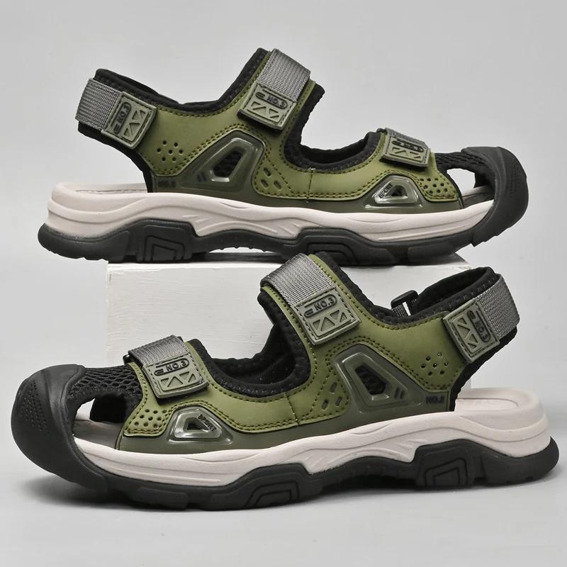 New Genuine Leather Men's Sandals Outdoor Summer Flats Non-slip Beach Shoes Walking Treking Casual Shoes Men Hiking Sandals Male