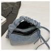 Korean Style Chic Denim Pleated Embroidered Crossbody Bag for Women