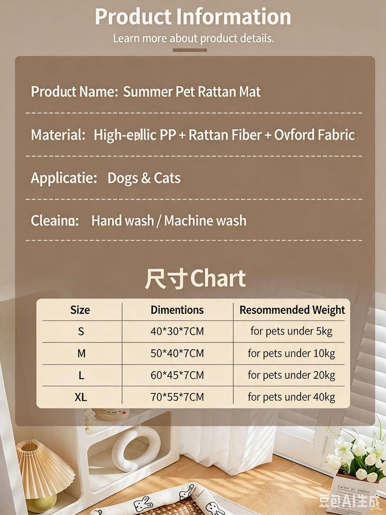 Pet Summer Cooling Mat Rattan Dog Cat Sleeping Bed Cushion