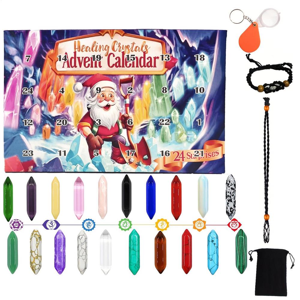 

Crystal Christmas Calendar 24 Days Advent Christmas Crystal Necklace Holder Calendars Set Mineral Stone With Bag Necklace Holder other красный