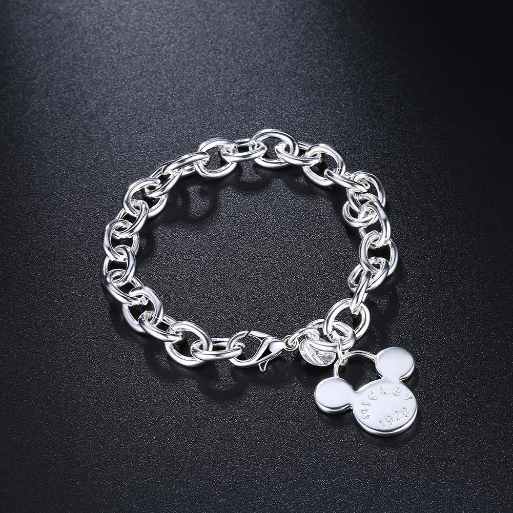 Braccialetto con Ciondolo Topolino in Argento S925 da 8 Pollici 20cm per Donne Ragazze Regalo di Gioielli per San Valentino Matrimonio