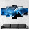 Howling Wolf Silhouette Dark Night Moon Scenery View 5 Piece Five Panel Canvas Print Modern Wall Art Poster Home Decor For Him For Her Gift