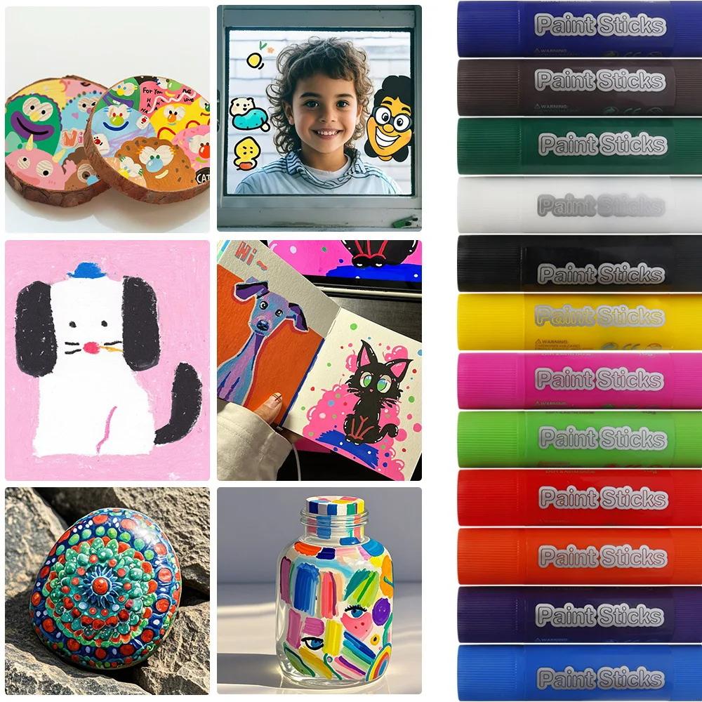 12 Farben Malstift Wachskreide Wasserlöslicher fester Gouache-Stift Kinder Handgezeichnet Graffiti Malerei Ausmalen Kunstbedarf