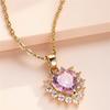 Female Crystal Zircon Pink Stone Love Heart Pendant Necklace Vintage Gold Color Wedding  For Women